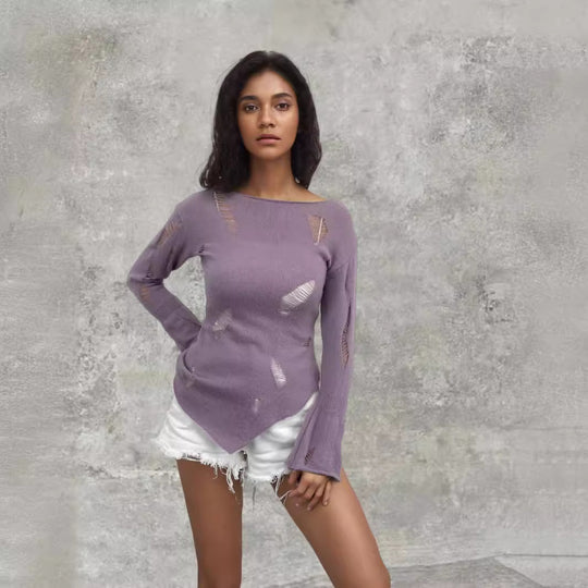 Damen modisches Oberteil mit strukturierten Cut-Outs und Ärmeln im Boller-Look R&B