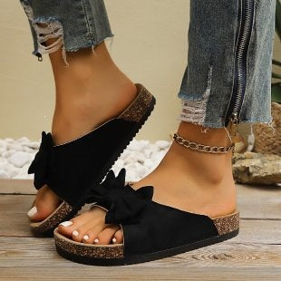 Damen Komfortable Kork-Sandalen mit dekorativem Schleifen-Design R&B