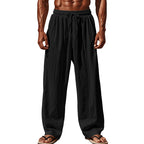 Herren nan luftige Leinen-Sommerhose mit weitem Bein, Faltenfront und elastischem Komfortbund R&B
