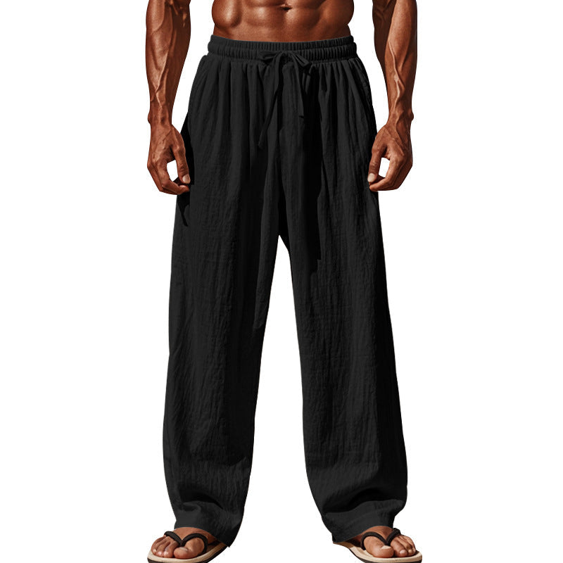 Herren nan luftige Leinen-Sommerhose mit weitem Bein, Faltenfront und elastischem Komfortbund R&B