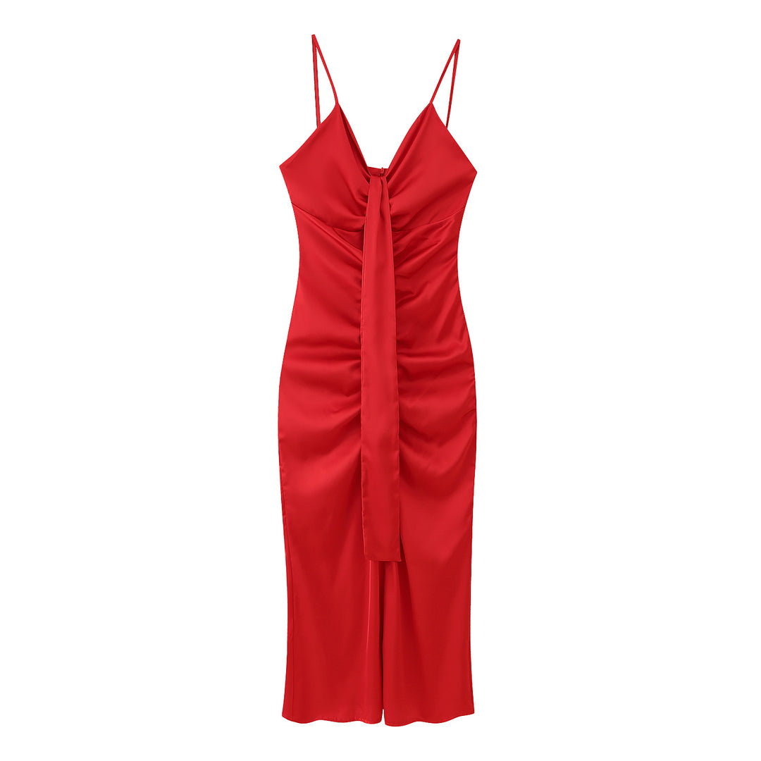 Damen figurbetontes langes Kleid mit elegantem Wickeldesign R&B