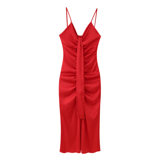 Damen figurbetontes langes Kleid mit elegantem Wickeldesign R&B