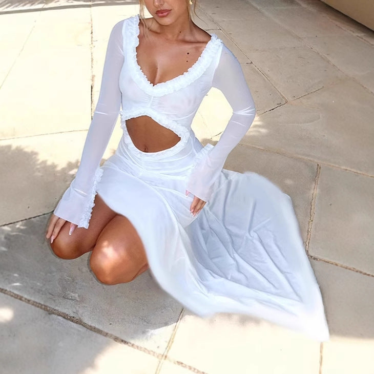 Damen Elegantes Off-Shoulder Maxikleid mit raffinierten Cut-Out-Details und schwingendem Saum R&B