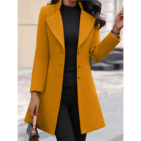 Damen eleganter Wollmantel mit strukturierter Passform und doppelt knopfverschlossenem Design R&B