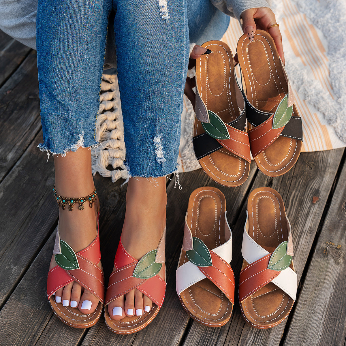 Damen Sandalen mit dekorativem Riemendesign und anatomischer Fußbettung R&B
