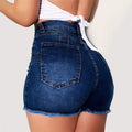 Damen Hoch taillierte Denim-Shorts mit fransigem Saum und figurschmeichelndem Schnitt R&B