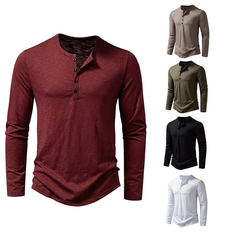 Herren Langarm-T-Shirt mit Knopfleiste und modischem Stehkragen R&B