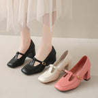 Damen elegante Mary Jane Pumps mit modischem Blockabsatz und verstellbarem Riemchen R&B