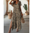 Damen Maxikleid mit elegantem V-Ausschnitt und hohem Schlitz R&B