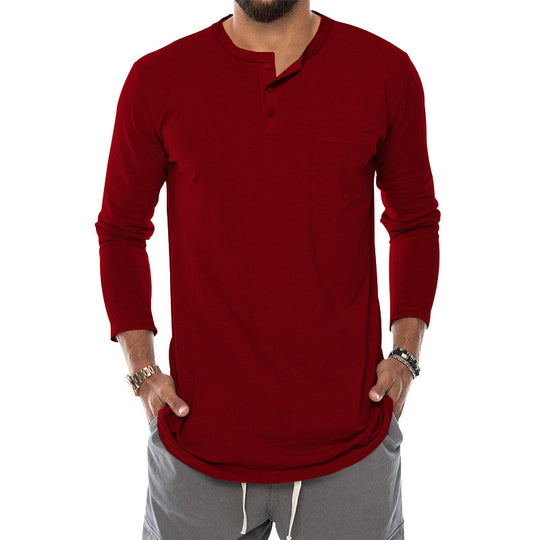 Herren Langarm-Henley-Shirt mit bequemen Knopfdetails und praktischer Brusttasche R&B