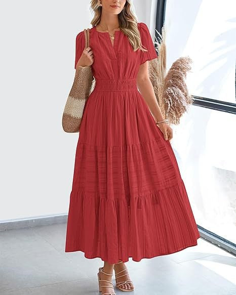 Damen Maxikleid mit modischem V-Ausschnitt und luftigen Rüschen R&B