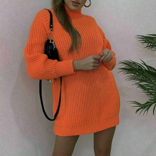 Damen Grobstrickpullover mit hohem Kragen und lässigem Schnitt R&B