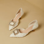Damen elegante spitze Slingback-Pumps mit funkelndem Schmuckdetail