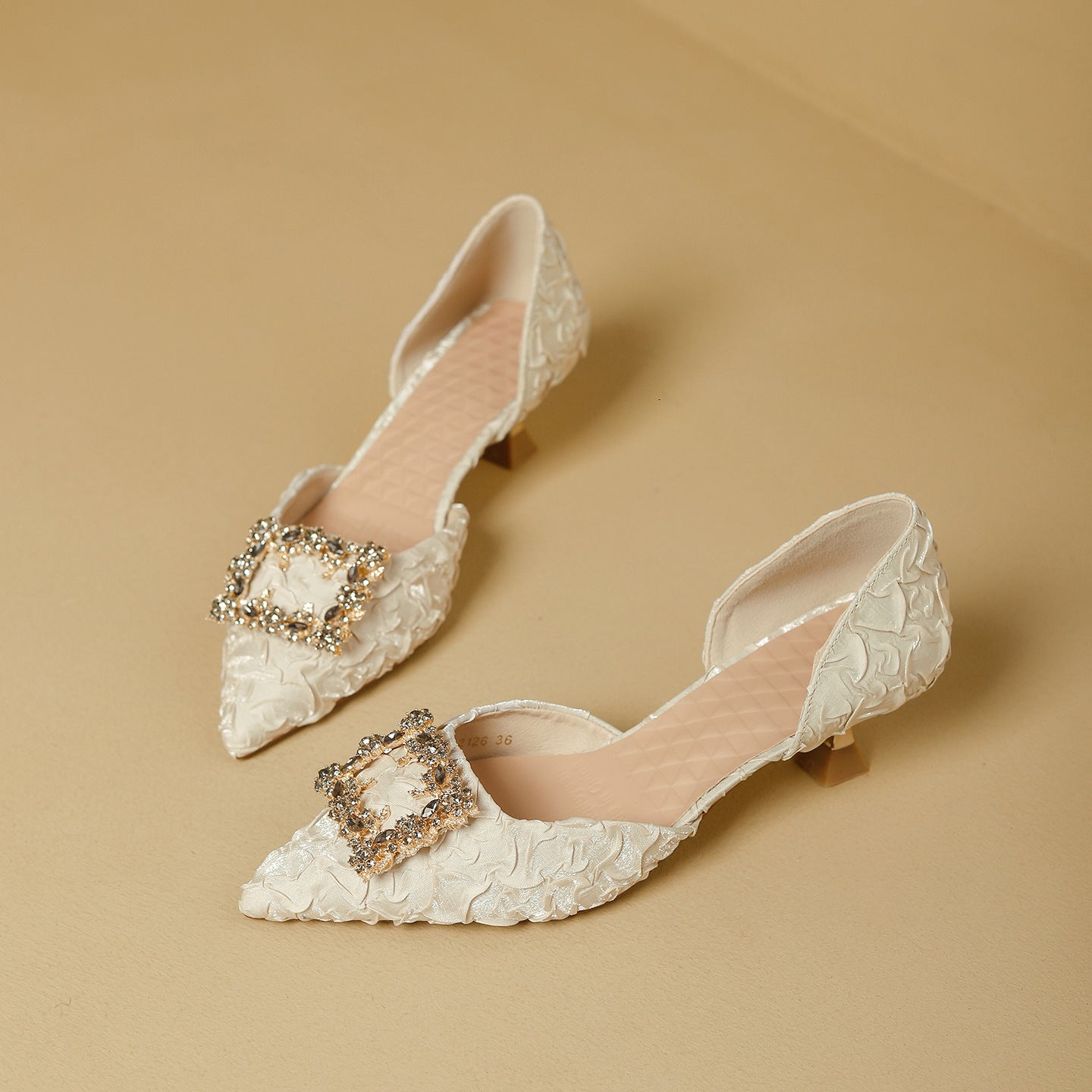 Damen elegante spitze Slingback-Pumps mit funkelndem Schmuckdetail