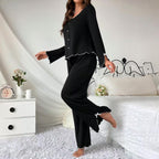 Damen Schlafanzug-Set mit eleganten Spitzenverzierungen R&B