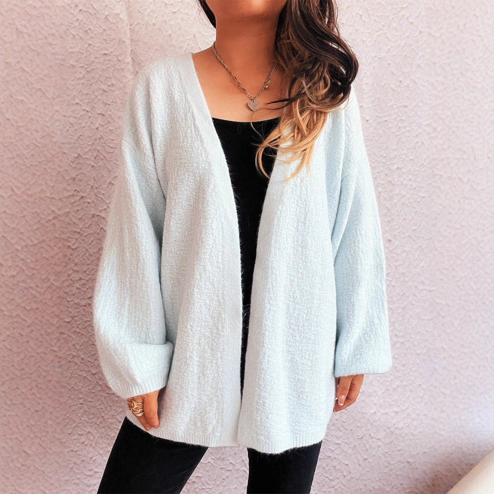 Damen lässige Strickjacke mit weitem Schnitt und voluminösen Ärmeln R&B