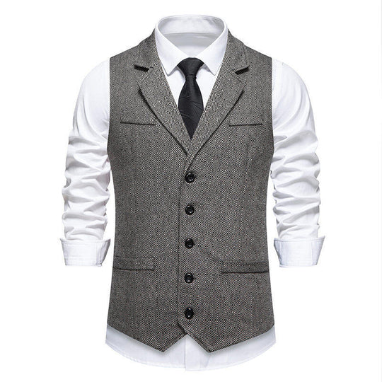 Herren Anzugweste im eleganten Herringbone-Muster mit praktischen Taschen R&B
