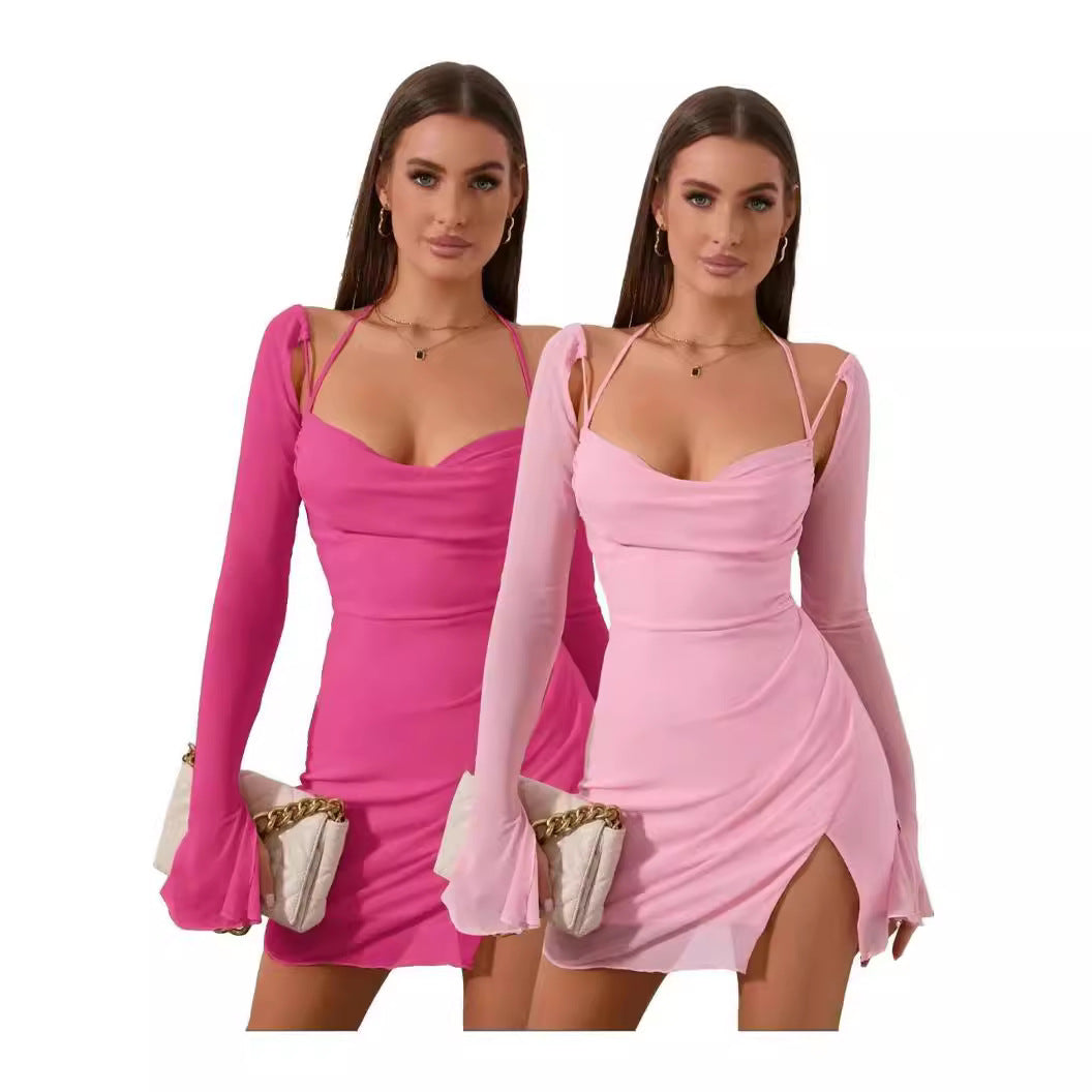 Damen Figurbetontes Kleid mit raffiniertem Langarm-Design und stilvollen Cut-Outs R&B
