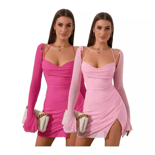Damen Figurbetontes Kleid mit raffiniertem Langarm-Design und stilvollen Cut-Outs R&B