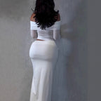 Damen Maxi-Kleid mit schulterfreiem Design und eleganter Drapierung R&B