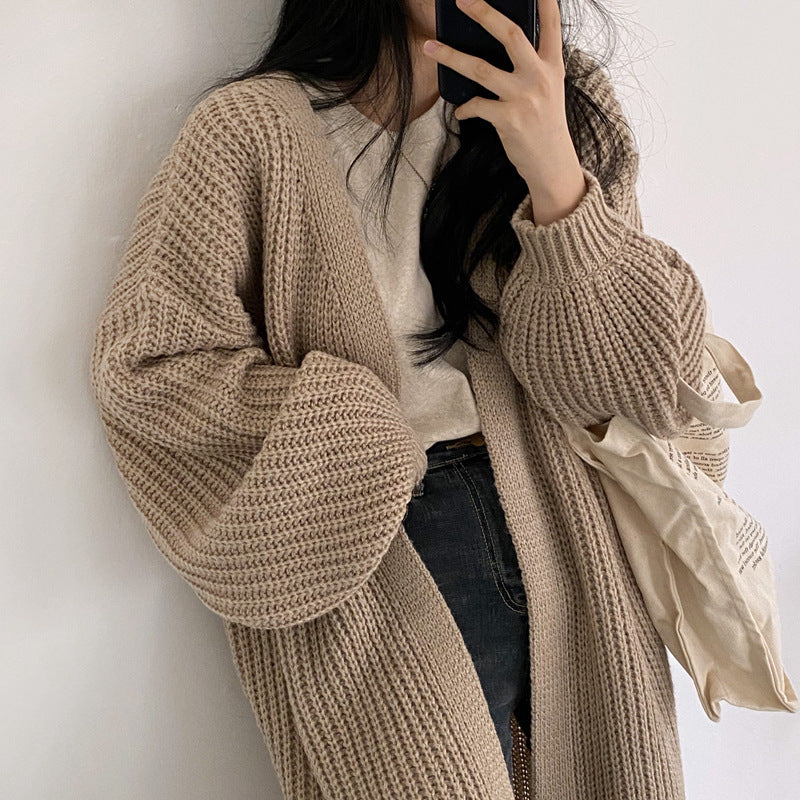 Damen Grober Strickcardigan mit offenem Schnitt und bequemen Ärmelabschlüssen R&B