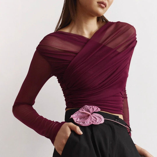 Damen Langarm-Crop-Top R&B