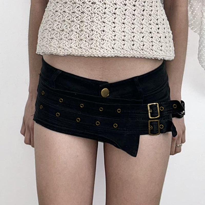 Damen modischer Minirock mit asymmetrischem Schnitt und metallischen Details R&B