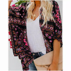 Damen luftiger Kimono mit floralem Muster und weitem Schnitt R&B