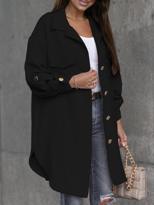 Damen Oversize-Chic Hemdenjacke mit Taschen und Knopfdetails R&B