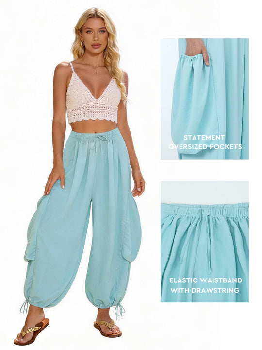 Damen Bequeme Freizeithose mit übergroßen Taschen und elastischem Bund R&B