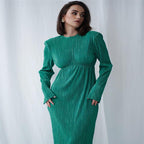 Damen Elegantes Maxikleid mit strukturierten Falten und langen Ärmeln R&B