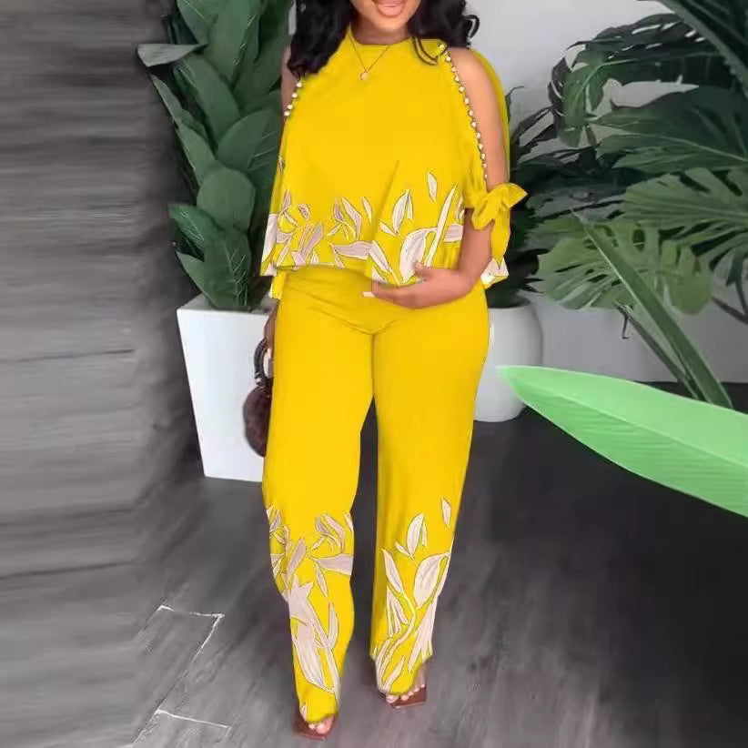 Damen Elegant gestaltetes Sommeroutfit mit floralem Design und Schulterfreiem Oberteil R&B