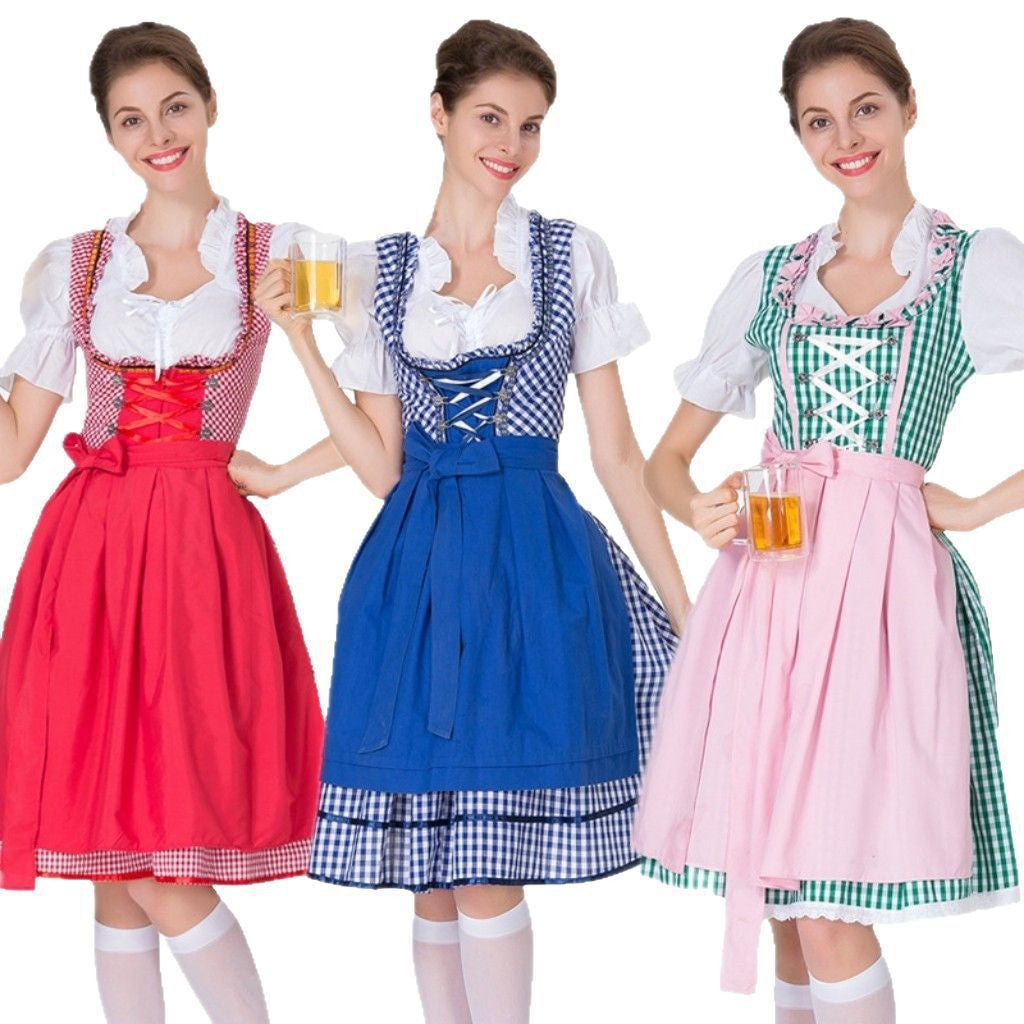 Damen Trachtenkleid mit traditionellen Karomuster und eleganten Rüschen R&B