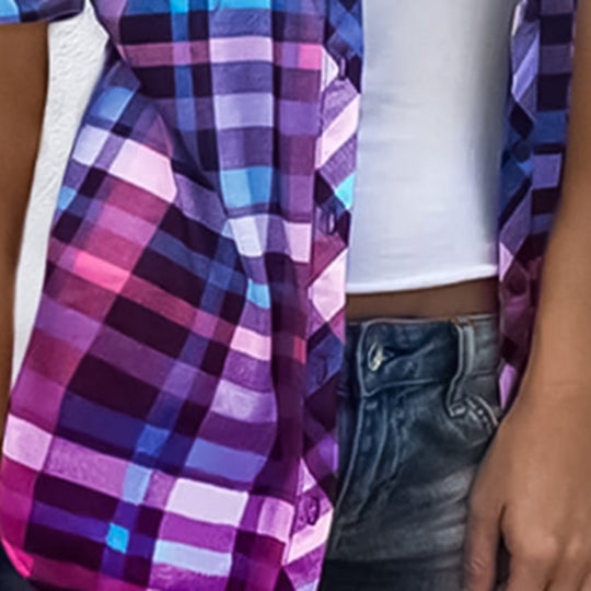 Damen nan lang geschnittenes Karoshirt mit aufgesetzten Brusttaschen und legerer Sommerpassform R&B