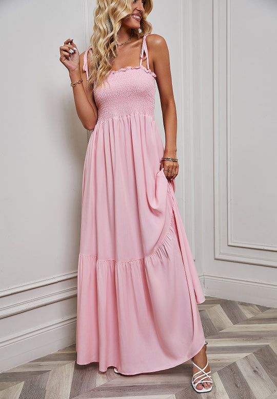 Damen Maxikleid mit elastischem Oberteil und voluminösem Rock R&B