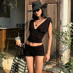 Damen Figurbetontes Oberteil und Shorts Set R&B