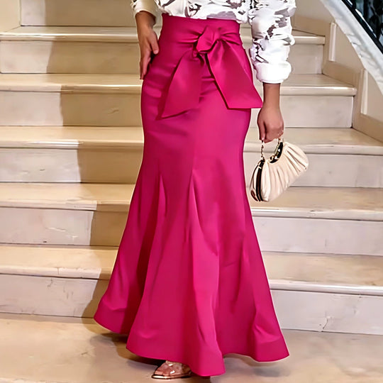 Damen Eleganter Maxi-Rock mit voluminösem Schleifenakzent R&B