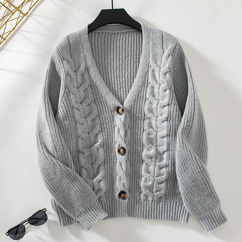 Damen Strickjacke mit Zopfmuster und Knopfdetails