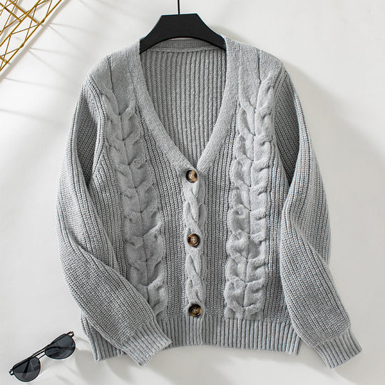 Damen Strickjacke mit Zopfmuster und Knopfdetails R&B