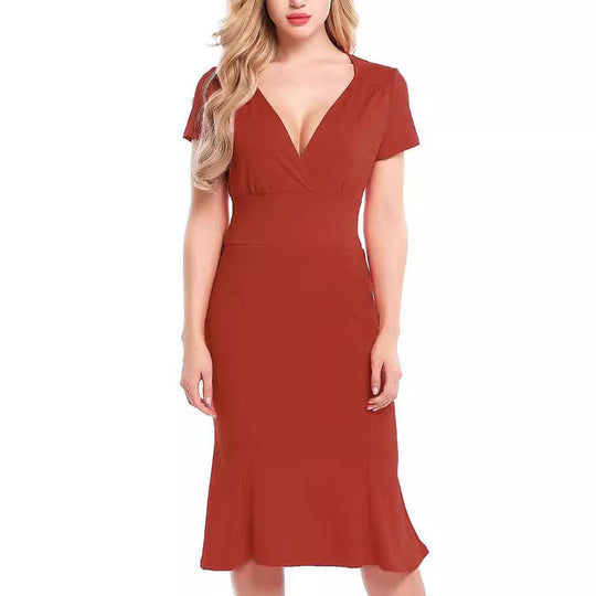 Damen Elegantes Wickelkleid mit tiefem V-Ausschnitt und formschmeichelndem Schnitt R&B