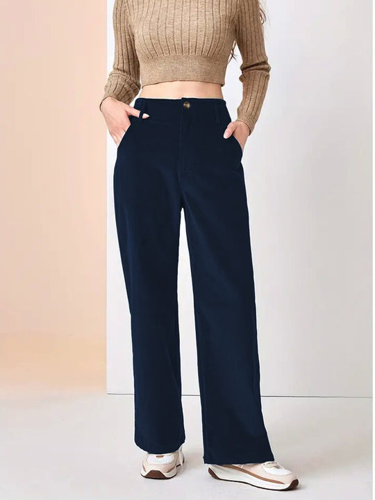 Damen Weit geschnittene Stoffhose mit hohem Bund und praktischen Taschen R&B