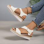 Damen bequeme Keilsandalen mit verstellbarem Riemen und Bastdetails R&B