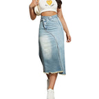 Damen Jeansrock mit seitlichem Schlitz und fransigem Saum R&B