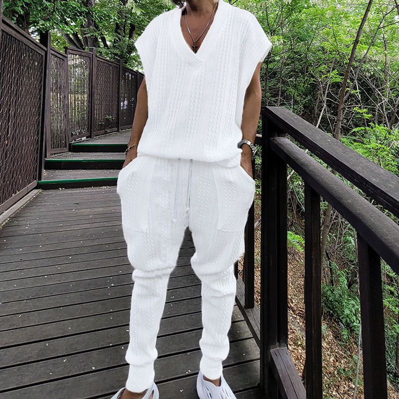 Damen lässiges Freizeit-Outfit mit strukturiertem Oberteil und bequemen Hosen R&B