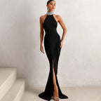 Damen Elegantes Maxikleid mit voluminösem Rüschen-Design und hohem Kragen R&B