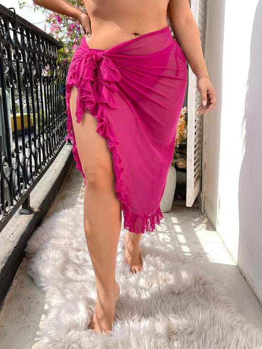 Damen transparentes Strandtuch mit raffiniertem Rüschendesign R&B