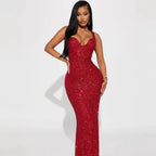 Damen Glamouröses Pailletten Abendkleid mit tiefem Ausschnitt