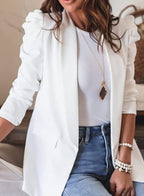 Damen Modischer Blazer mit angeschnittenen Puffärmeln und praktischen Taschen R&B