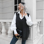 Damen Strickkleid mit tiefem V-Ausschnitt und lässigem Schnitt R&B