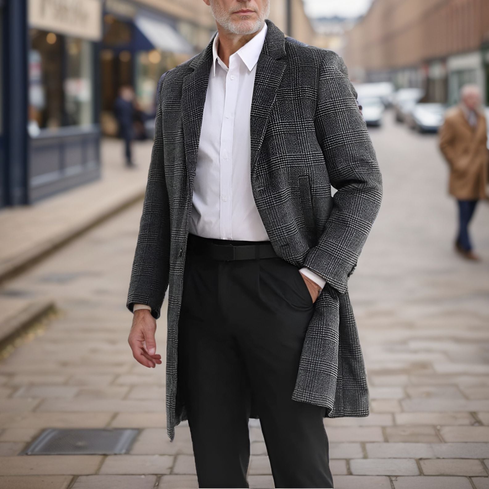 Herren eleganter Karomantel aus hochwertigem Material R&B